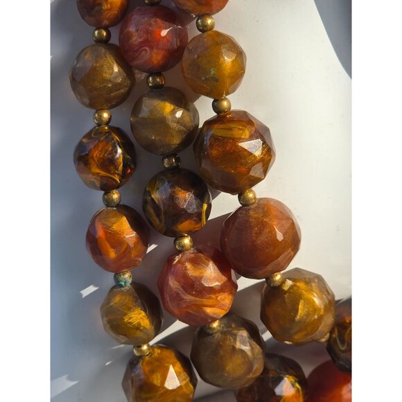 Vintage Multi-Strand Amber & Brown Beaded Choker Necklace With Gold-Tone Clasp - Picture 14 of 16